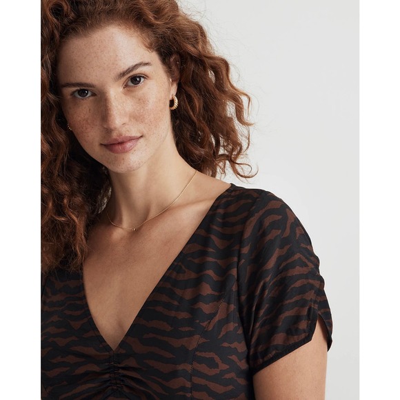 MADEWELL Black V-Neck Mini Dress in Abstract Animal NWT Size 4 - Picture 5 of 10